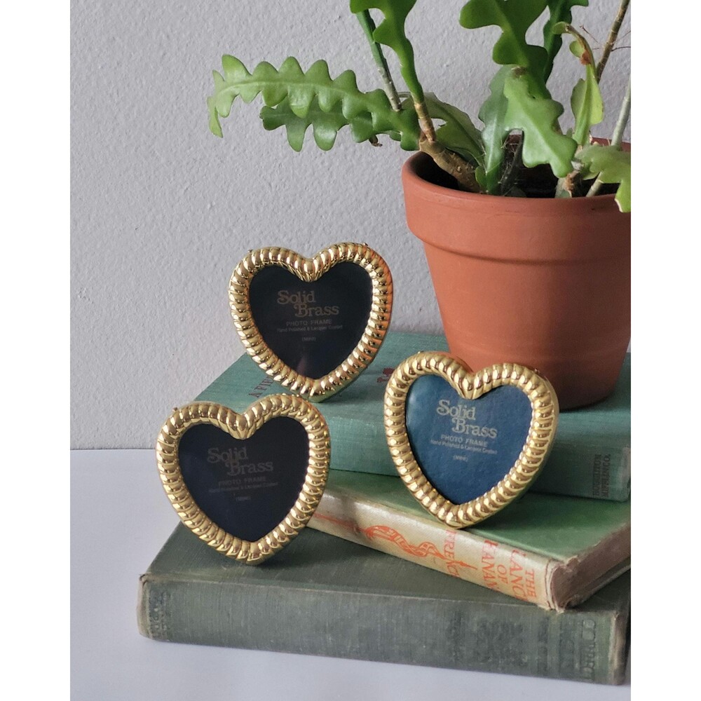 Vintage Solid Brass Heart Picture Frames Set of 3 (2x2 Inch) – Tabletop Display